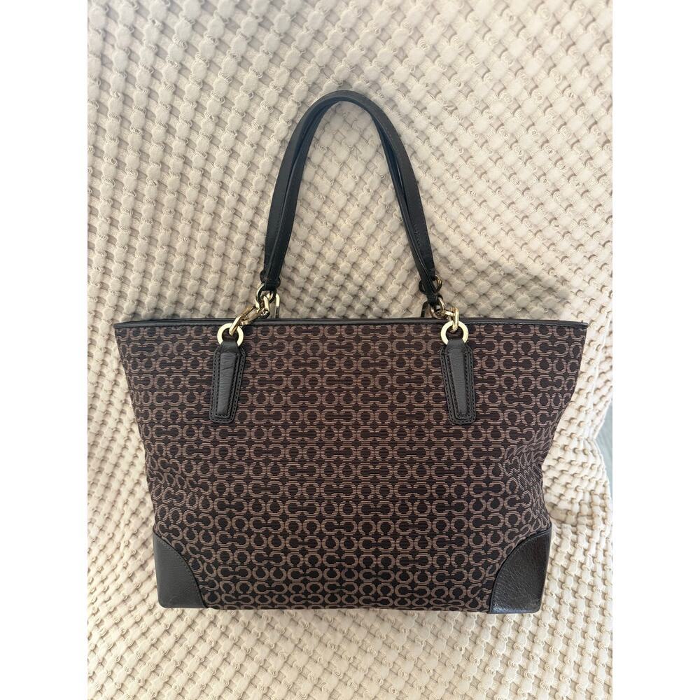 Coach Signature C Women’s Madison Canvas Tote Brown Leather Trim Gold Hardware - Picture 3 of 12